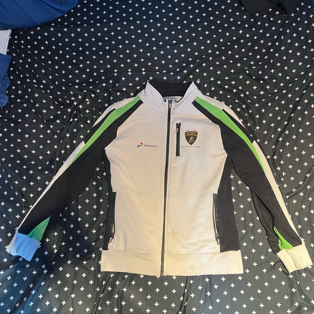 Lamborghini White, Black and Green Racing Track Jacket